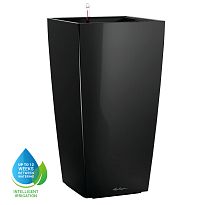 LECHUZA CUBICO 50 Black High-gloss Poly Resin Self-watering Planter wi...