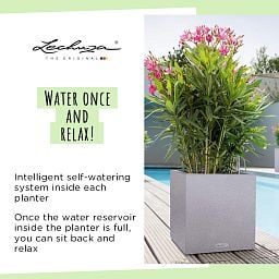 LECHUZA CANTO Stone Low Square Poly Resin Self-watering Planter