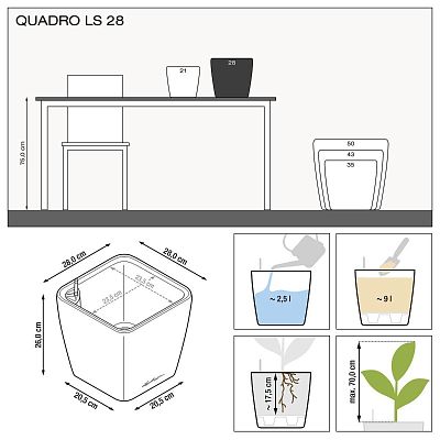 LECHUZA Quadro LS Square Poly Resin Self-watering Planter Set