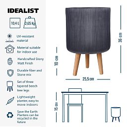 IDEALIST Lite Ribbed Cylinder Planter on Legs, Round Pot Plant Stand Indoor
