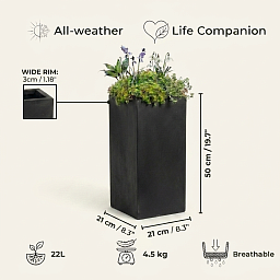 IDEALIST Lite Tall Square Contemporary Light Concrete Planter Set