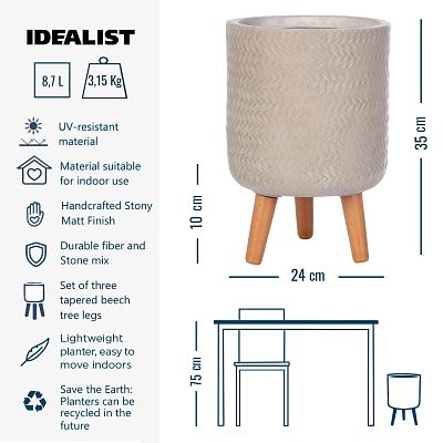 IDEALIST Lite Plaited Style Cylinder Planter on Legs, Round Pot Plant Stand Indoor