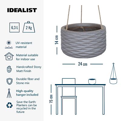 IDEALIST Lite Wave Style Table and Hanging Cylinder Round Plant Pot Dual Use Indoor Planter