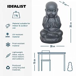 IDEALIST Lite Sitting Baby Monk Grey Indoor and Outdoor Statue L20 W17 H35 cm