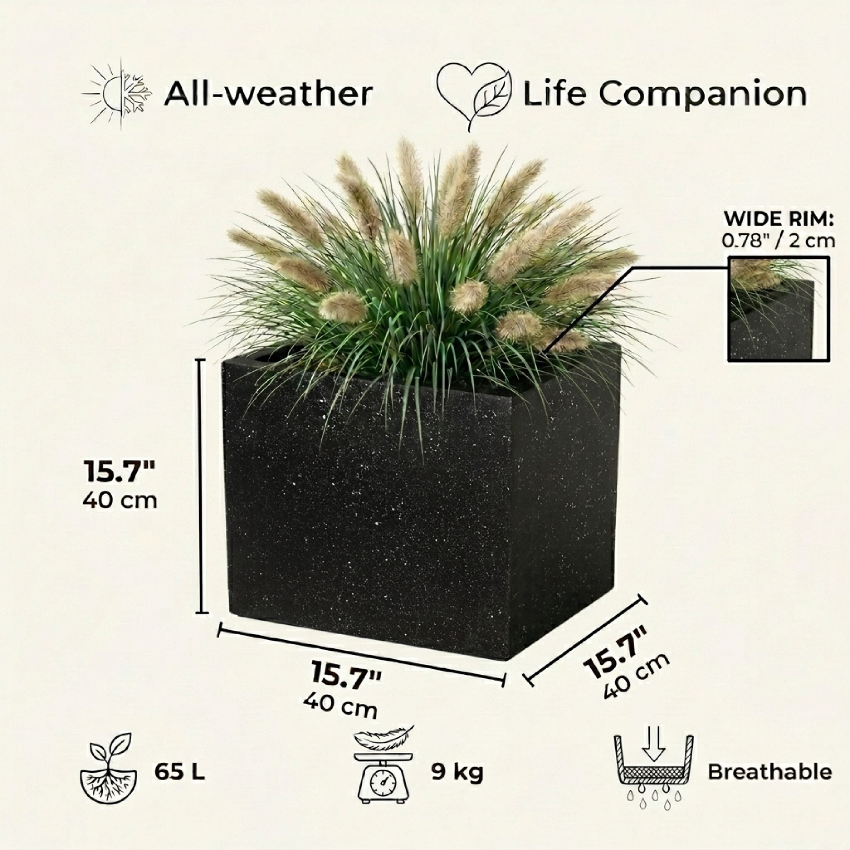 IDEALIST Lite Square Box Contemporary Marble Light Concrete Planter