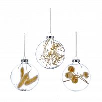Christmas Tree Decor Baubles Clear Glass Balls with Dried Flowers, Set...