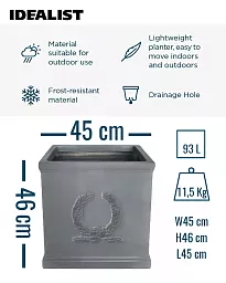 IDEALIST Kensington Light Stone Square Garden Planter