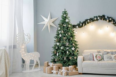 XMMS Swansea Artificial Christmas Tree with Tree Skirt & Cotton Gloves Real Touch Mixed Pine and Fir