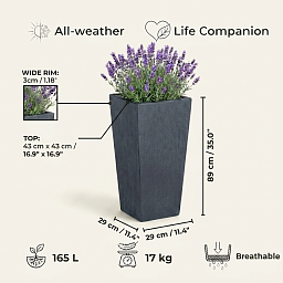 Set of IDEALIST Lite Light Concrete Garden Tall Planters, Outdoor Plant Pots with Tapered Shape