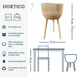 HORTICO GAIA Wooden House Planter with Legs, Tall Indoor Plant Pot Stand with Waterproof Liner