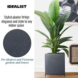 IDEALIST Lite Hammered Stone Style Square Indoor Planter on Metal Stand