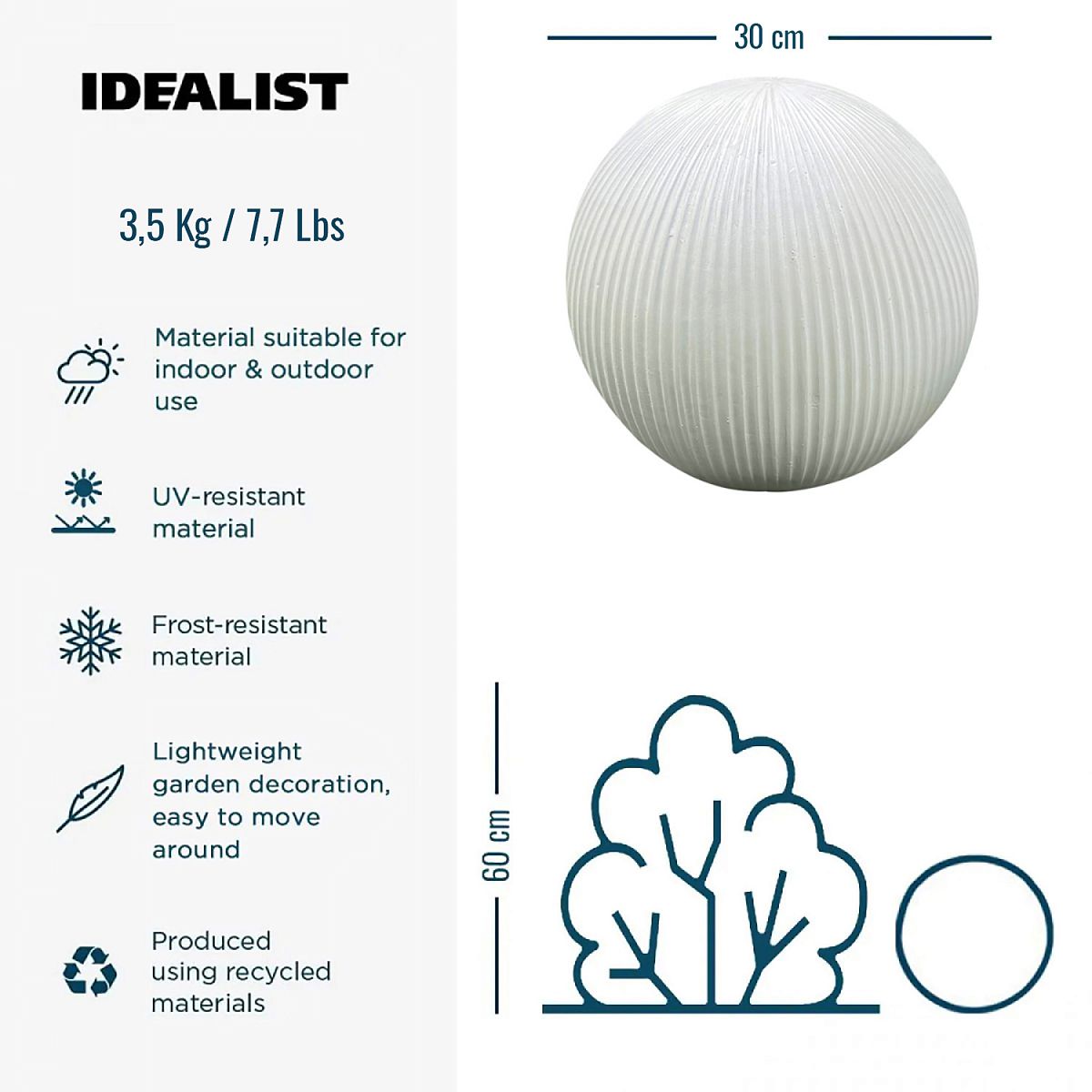 IDEALIST Lite Vertical Ribbed Outdoor Garden Decorative Ball