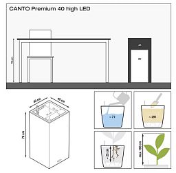 LECHUZA CANTO Stone High LED Square Tall Poly Resin Self-watering Planter