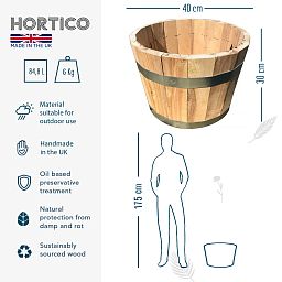 Rustic European Birch Hardwood Round Tub Half Barrel Outdoor Planter Made in UK by HORTICO