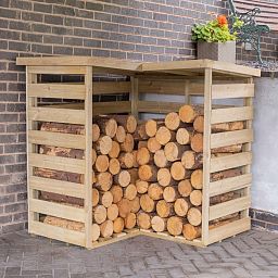 Outdoor Wooden Corner Log Store by Forest Garden