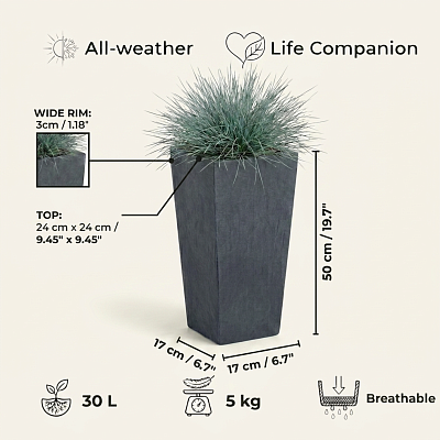 IDEALIST Lite Tall Tapered Contemporary Light Concrete Planter