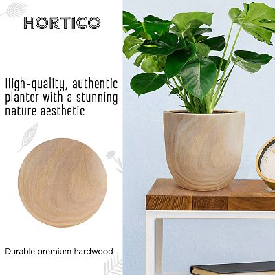 HORTICO RADIAL Wooden House Planter Round Indoor Plant Pot for House Plants with Waterproof Liner