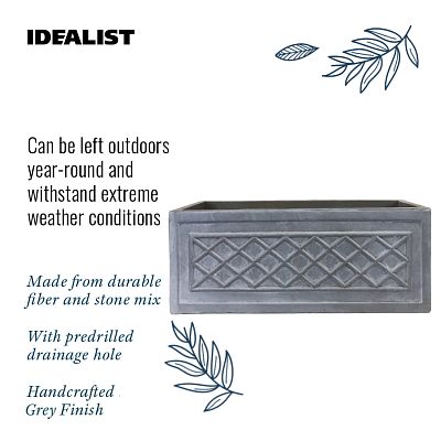 IDEALIST Lite Window Box Faux Lead Lattice Grey Light Stone Planter