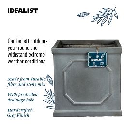 IDEALIST Lite Faux Lead Chelsea Box Square Grey Light Stone Planter Set