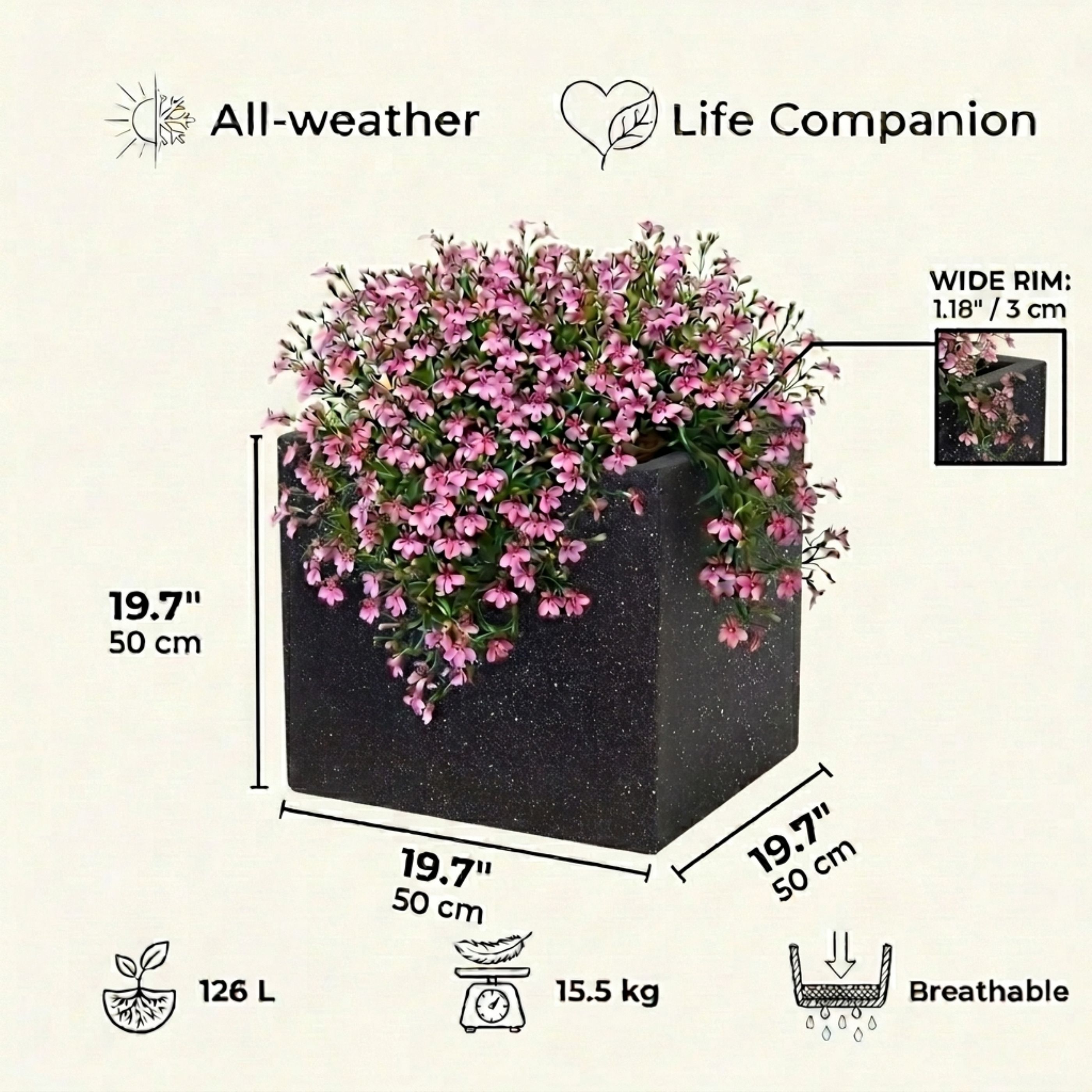 IDEALIST Lite Square Box Contemporary Marble Light Concrete Planter