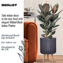 IDEALIST Lite Ribbed Cylinder Planter on Legs, Round Pot Plant Stand Indoor