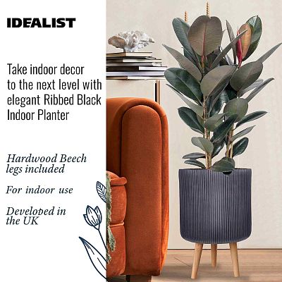 IDEALIST Lite Ribbed Cylinder Planter on Legs, Round Pot Plant Stand Indoor