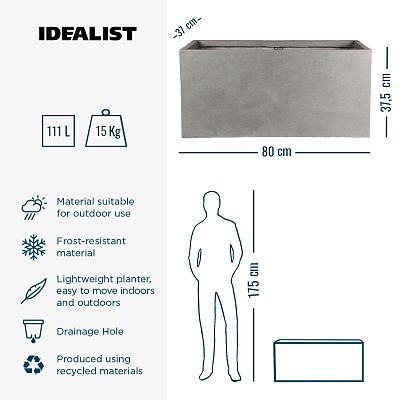 IDEALIST Lite Contemporary Light Concrete Trough Planter