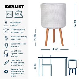 IDEALIST Lite Plaited Style Cylinder Planter on Legs, Round Pot Plant Stand Indoor