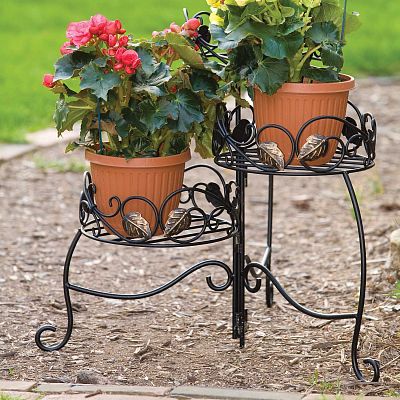 Scroll & Ivy Folding 3-Tier Plant Stand with Brushed Bronze Leaves