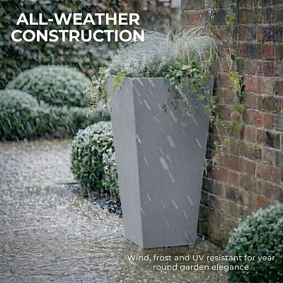 Set of IDEALIST Lite Light Concrete Garden Tall Planters, Outdoor Plant Pots with Tapered Shape