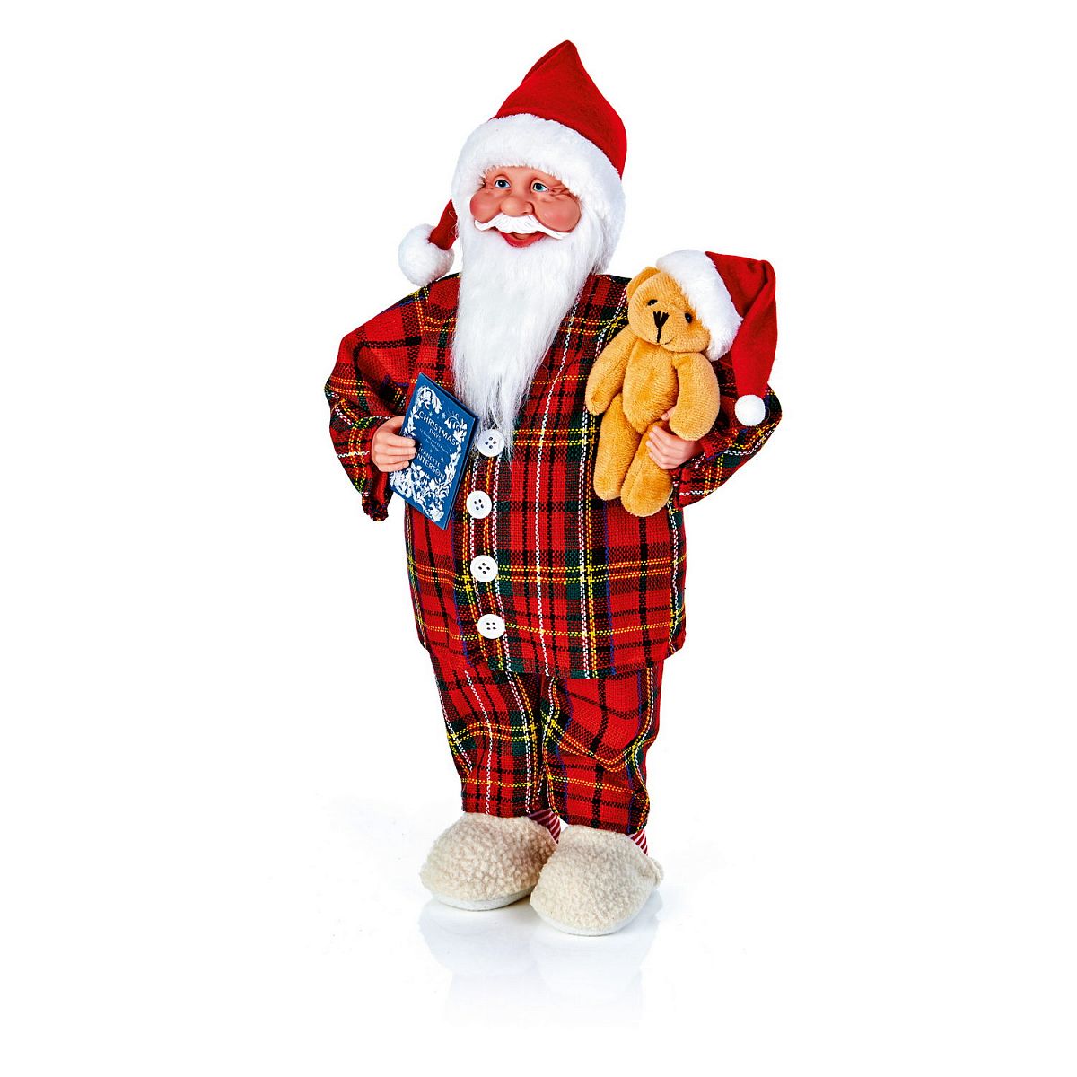 Christmas Santa Figurine in Tartan Pyjamas