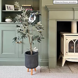 IDEALIST Lite Ribbed Cylinder Planter on Legs, Round Pot Plant Stand Indoor