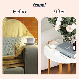 Froppi Small Round Coffee Table for Living Room White Wood Cocktail Table on Natural Bamboo Frame