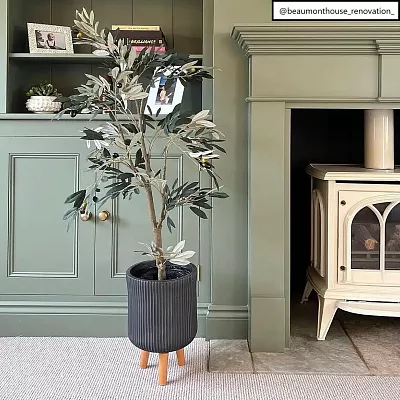 IDEALIST Lite Ribbed Cylinder Planter on Legs, Round Pot Plant Stand Indoor