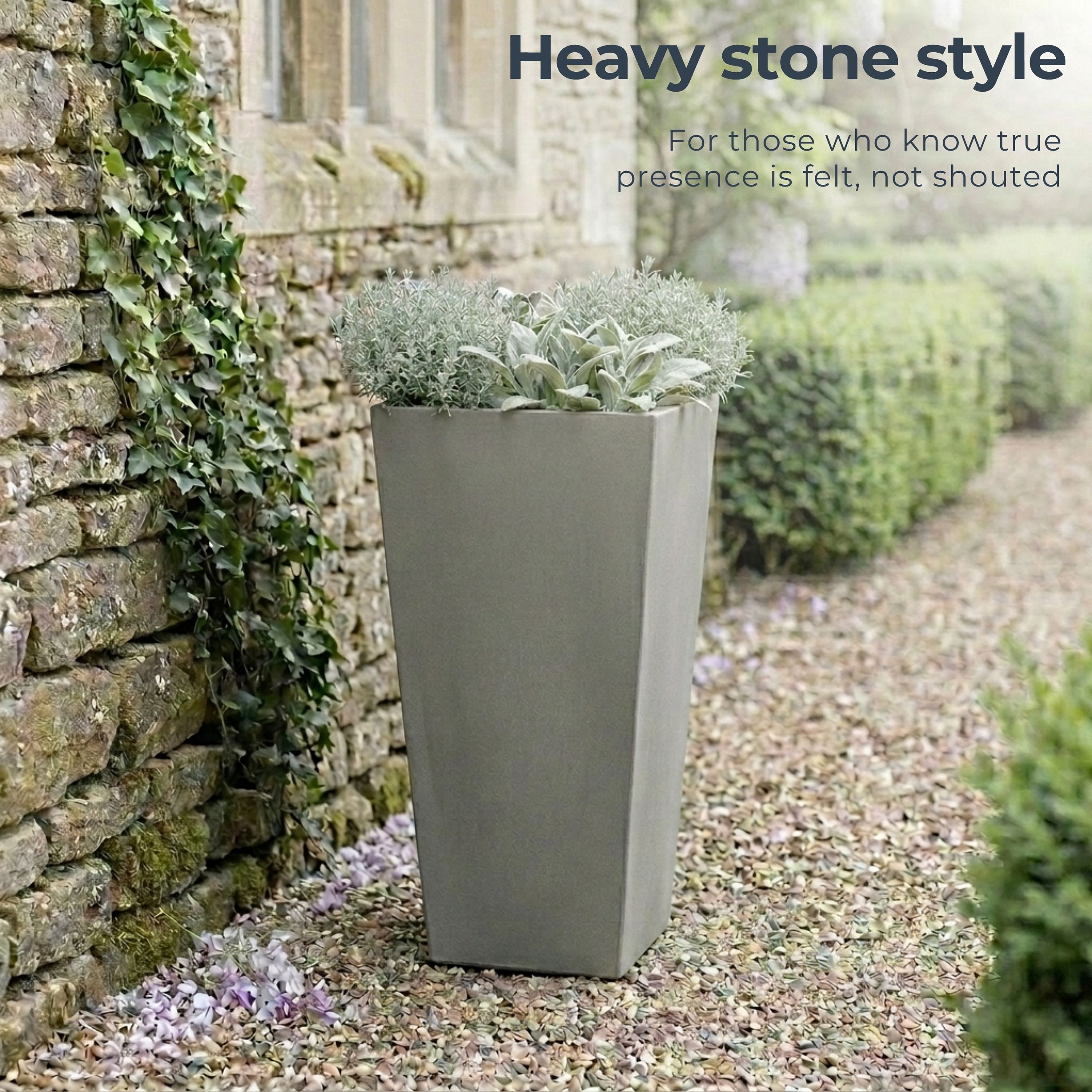 Set of IDEALIST Lite Light Concrete Garden Tall Planters, Outdoor Plant Pots with Tapered Shape