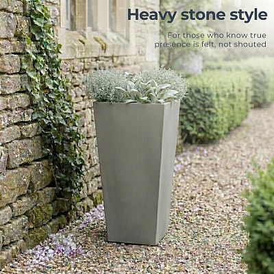 Set of IDEALIST Lite Light Concrete Garden Tall Planters, Outdoor Plant Pots with Tapered Shape