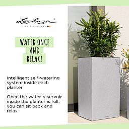 LECHUZA CANTO Slatestone High Square Tall Poly Resin Self-watering Planter