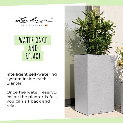 LECHUZA CANTO Slatestone High Square Tall Poly Resin Self-watering Planter