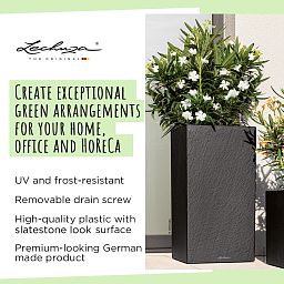 LECHUZA CANTO Slatestone High Square Tall Poly Resin Self-watering Planter