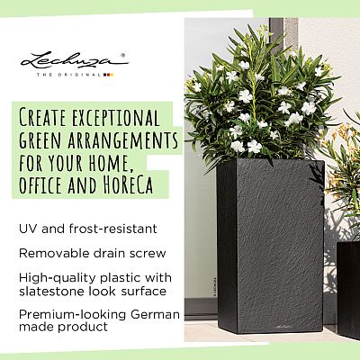 LECHUZA CANTO Slatestone High Square Tall Poly Resin Self-watering Planter