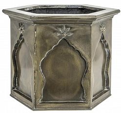 Arabesque Fiberglass Square Antique Brass Planter Pot In/Out Arabesque Fiberglass Square Antique Brass Planter Pot In/Out