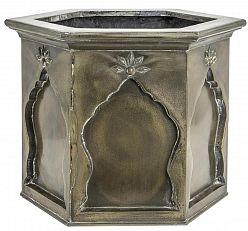 Arabesque Fiberglass Square Antique Brass Planter Pot In/Out