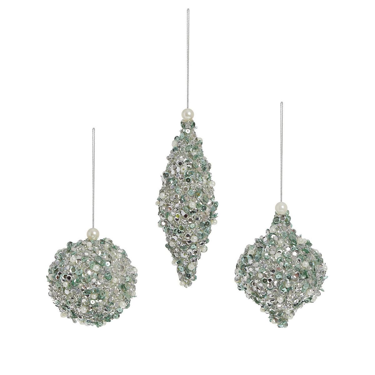 Christmas Tree Baubles Glitter Pearl Sequin Ornaments