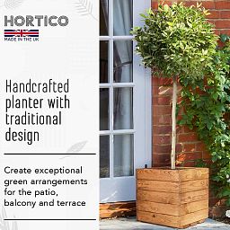 Rustic Scandinavian Redwood Square Outdoor Open Planter Made in UK by HORTICO