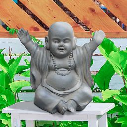 IDEALIST Lite Laughing Baby Monk Moss Washed Indoor and Outdoor Statue L35.5 W25.5 H31.5 cm