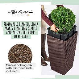 LECHUZA CUBICO Cottage Square Tall Poly Resin Self-watering Planter