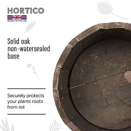 Rustic Upcycled Oak Wood Round Tub Half Barrel Outdoor Planter Made in UK by HORTICO