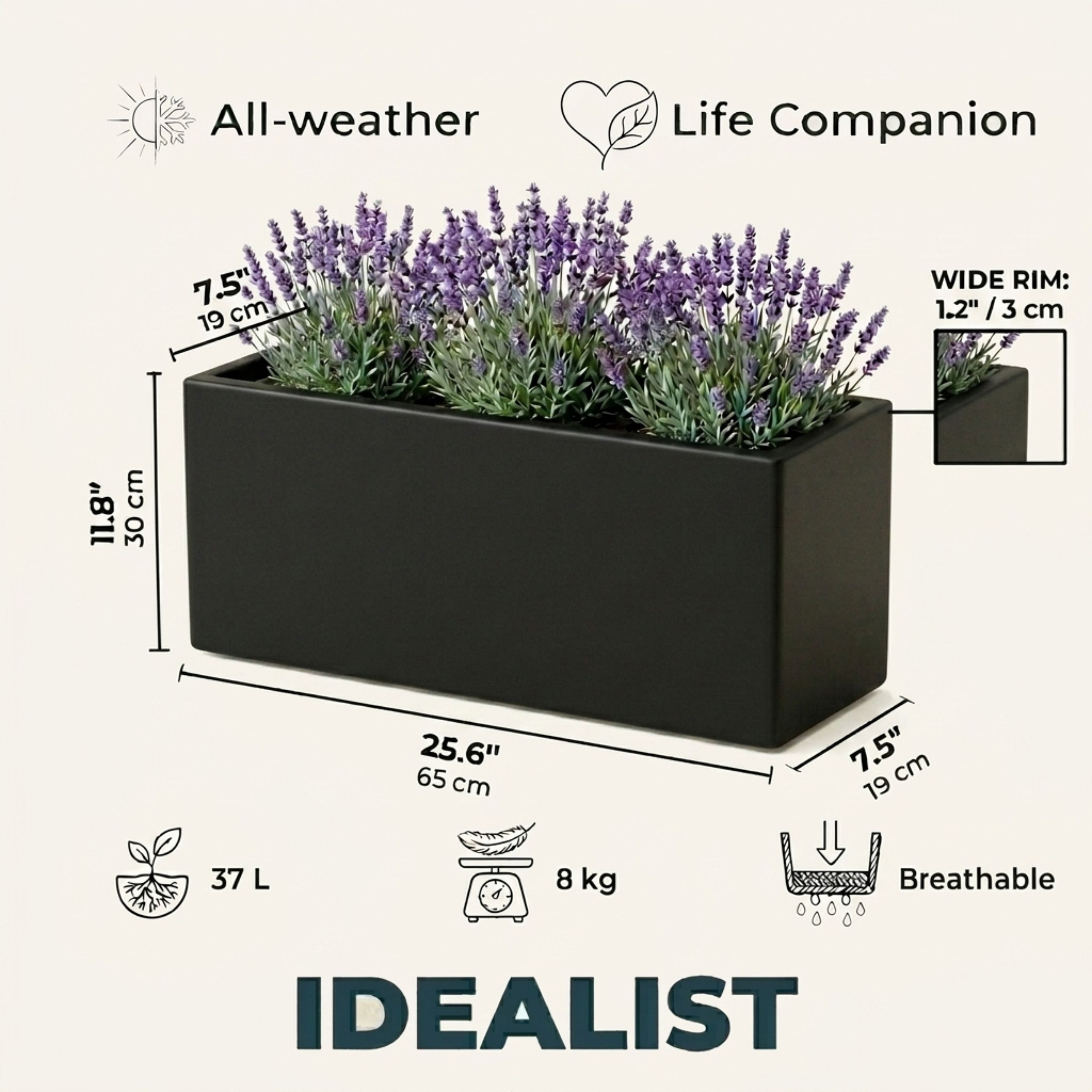 IDEALIST Lite Contemporary Light Concrete High Trough Planter