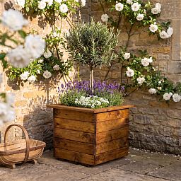 Rustic Scandinavian Redwood Square Outdoor Planter Made in UK by HORTICO