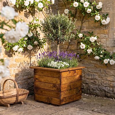 Rustic Scandinavian Redwood Square Outdoor Planter Made in UK by HORTICO